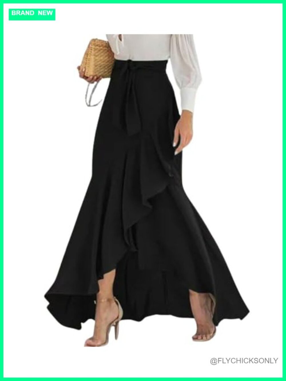 Plaid Mermaid Maxi Skirt A Line Irregular Ruffle Hem Fishtail Long